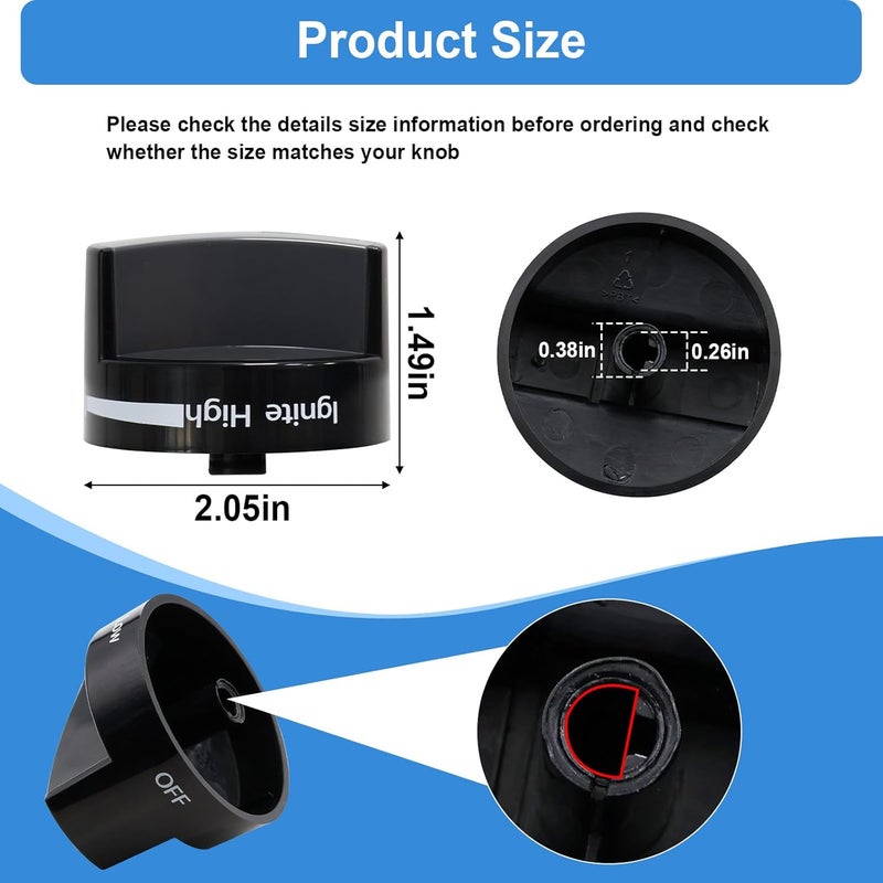 Gesleben Upgrade W10339442 Gas Stove Knobs, Cooktop Surface Burner Control Knob Compatible with Whirlpool Gas Range Stove Oven, Replacement WPW10339442 PS11753188-5 Pack Black - Image 3